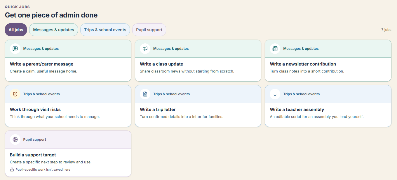 Admin Sorted’s seven quick jobs, including parent messages, class updates, trip letters and assemblies